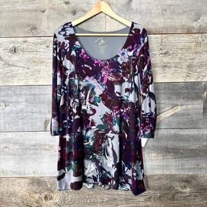 Miraclebody Miraclesuit Dark Floral Tunic‎ Top XL Purple Artsy Flowy Slimming